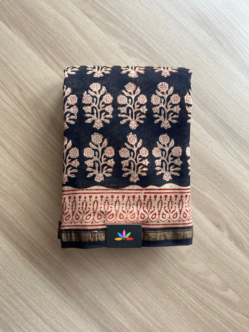 Handblock Printed Chanderi Silk Cotton Saree -9433-9434