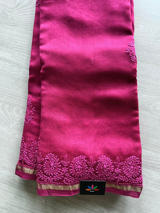 Handembroidered Fine Chikankari On Chanderi Silk Cotton Saree -9468