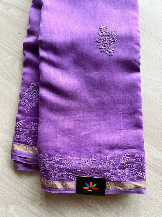 Handembroidered Fine Chikankari On Chanderi Silk Cotton Saree -9470