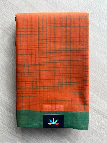 Checked Handloom Cotton Saree (Without Blouse) - 33927