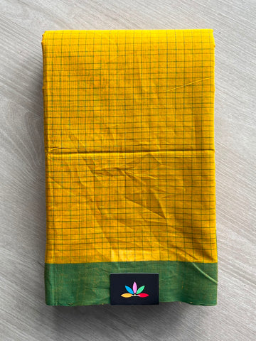 Checked Handloom Cotton Saree (Without Blouse) - 33928