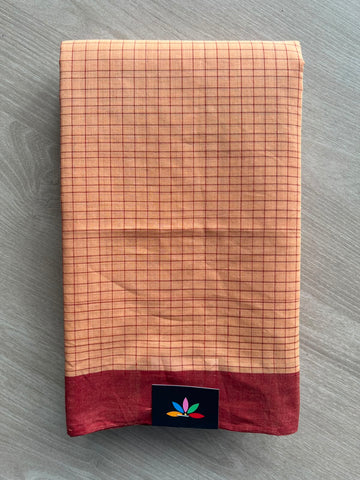 Checked Handloom Cotton Saree (Without Blouse) - 33930