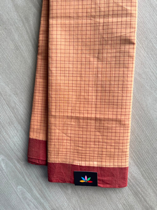 Checked Handloom Cotton Saree (Without Blouse) - 33930
