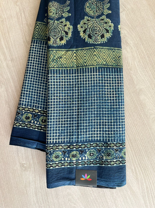 Special Design Natural Dyed Ajrakh Mul Cotton Saree -8045