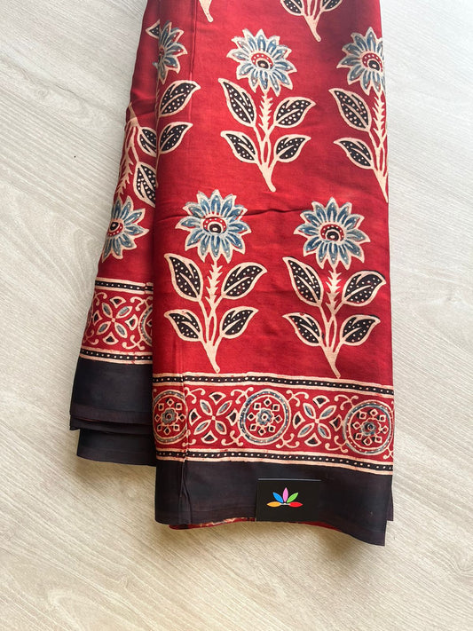 Exclusive Natural Dye Handblock Printed Special Design Ajrakh Modal Silk Saree -12055