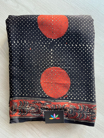Black Handblock Printed Special Design Ajrakh Modal Silk Saree-16786