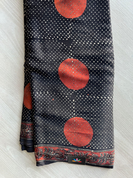Black Handblock Printed Special Design Ajrakh Modal Silk Saree-16786