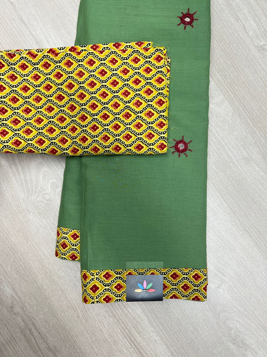 Natural Dyed Ajrakh Patch Work Cotton Saree - 23772