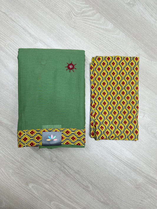 Natural Dyed Ajrakh Patch Work Cotton Saree - 23772