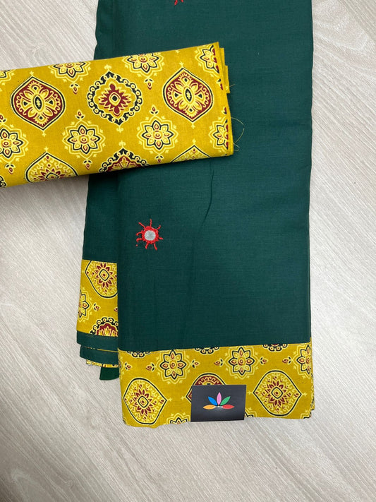 Natural Dyed Ajrakh Patch Work Cotton Saree - 23776