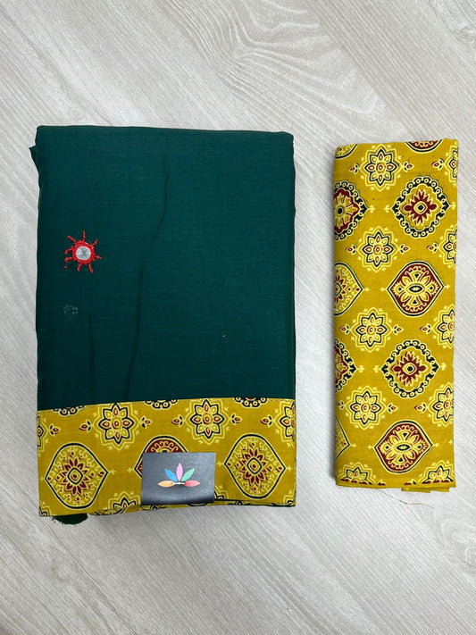 Natural Dyed Ajrakh Patch Work Cotton Saree - 23776