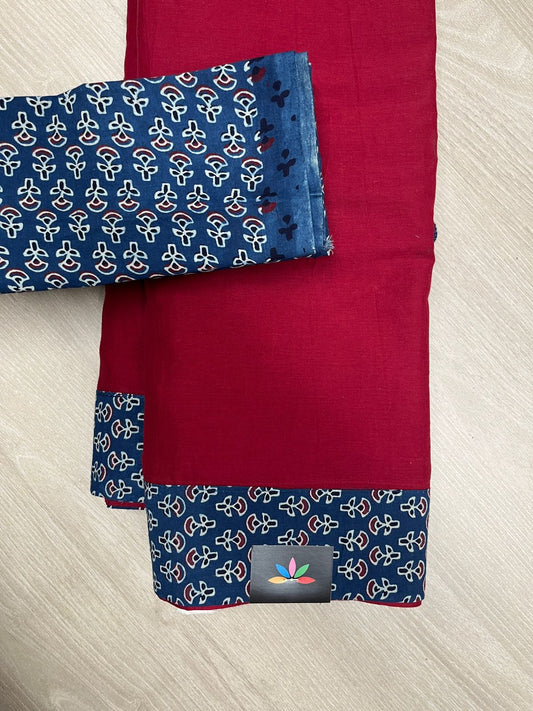 Natural Dyed Ajrakh Patch Work Cotton Saree - 23778
