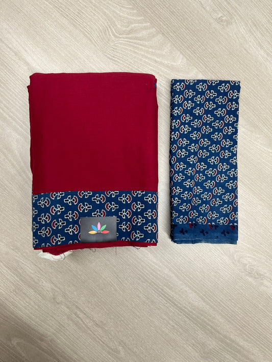 Natural Dyed Ajrakh Patch Work Cotton Saree - 23778