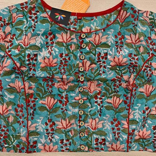 Size 40 - Readymade Handblock Printed Cotton Blouse -1614