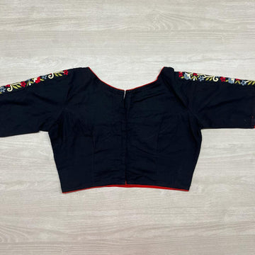 Size 36 Embroidered Readymade Cotton Blouse - Black -1027