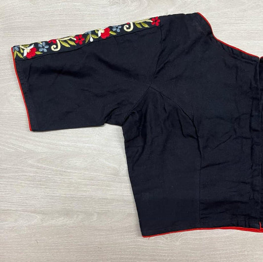 Size 36 Embroidered Readymade Cotton Blouse - Black -1027