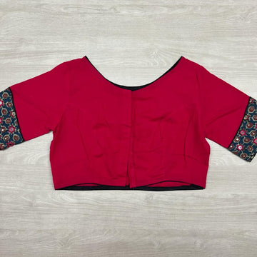 Size 40-Embroidered Readymade Cotton Blouse - Dark Pink -1034