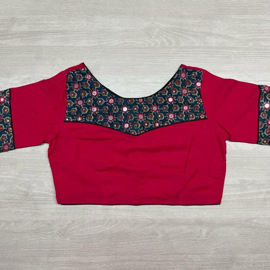 Size 40-Embroidered Readymade Cotton Blouse - Dark Pink -1034