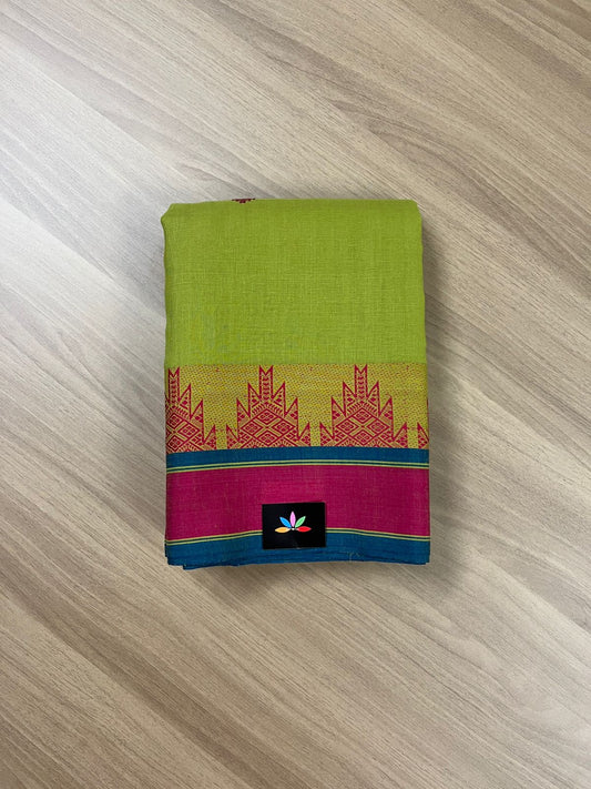 Green Temple Border Soft Cotton Saree-14364