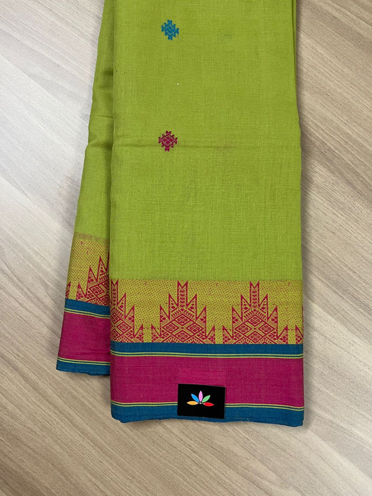 Green Temple Border Soft Cotton Saree-14364