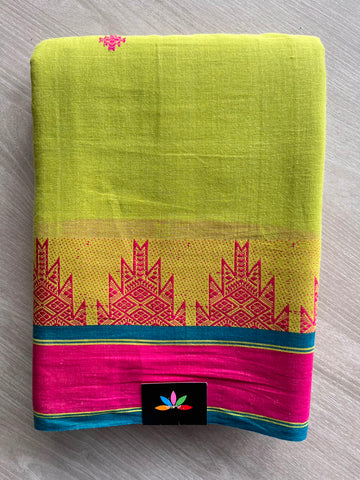 Green Temple Border Soft Cotton Saree-14364