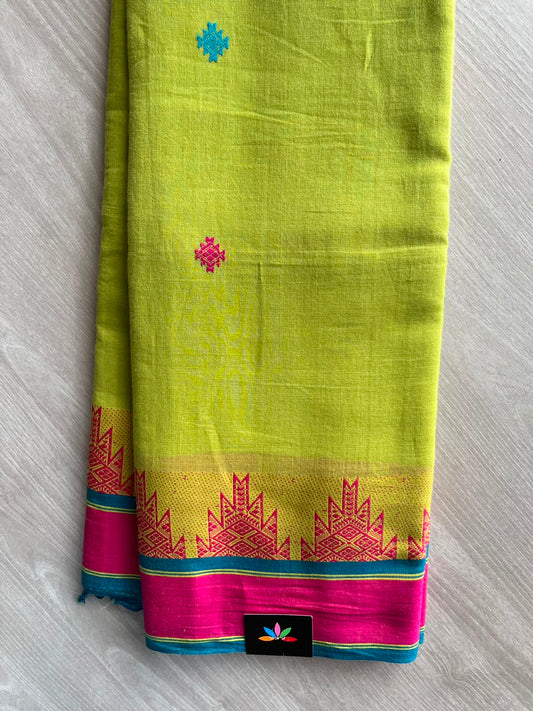Green Temple Border Soft Cotton Saree-14364