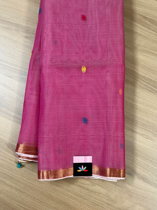 Handwoven Muslin Silk Jamdani Saree with Paithani Design Pallu -14366