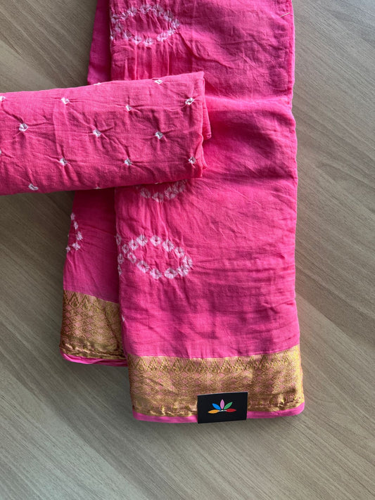 Resham Border Tie and Dye Bandhani Cotton Saree -19064