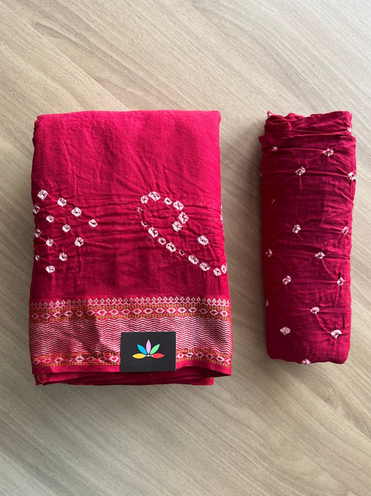 Resham Border Tie and Dye Bandhani Cotton Saree -19065