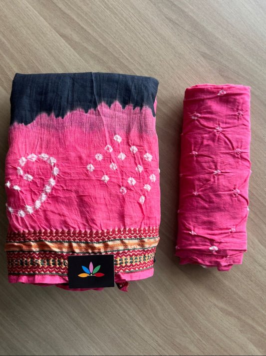 Resham Border Tie and Dye Bandhani Cotton Saree -19069