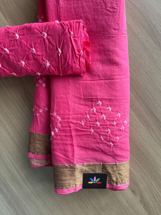 Resham Border Tie and Dye Bandhani Cotton Saree -19070
