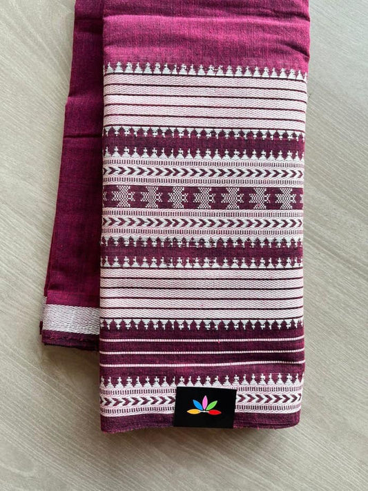 Plum Violet Bengal Soft Cotton Saree -11642