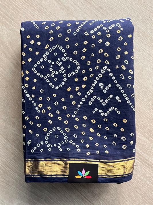 Zari Border Rich Pallu Tie and Dye Handcrafted Bandhani Fine Cotton Saree - 29403