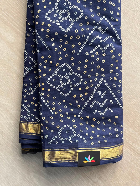 Zari Border Rich Pallu Tie and Dye Handcrafted Bandhani Fine Cotton Saree - 29403