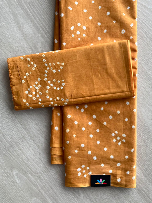 Tie and Dye Handcrafted Bandhani Cotton Saree - 34355