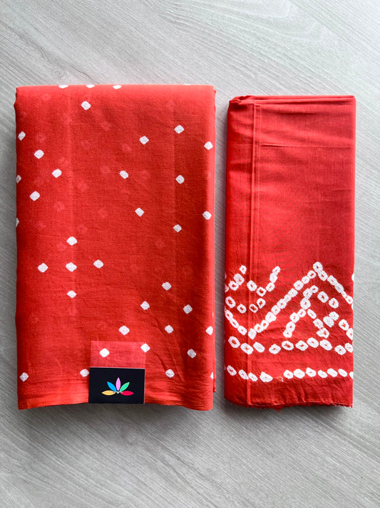 Tie and Dye Handcrafted Bandhani Cotton Saree - 34358