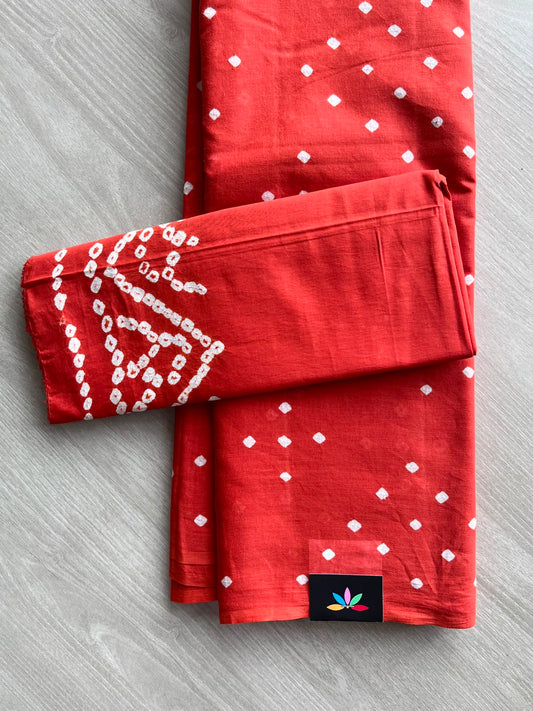 Tie and Dye Handcrafted Bandhani Cotton Saree - 34358