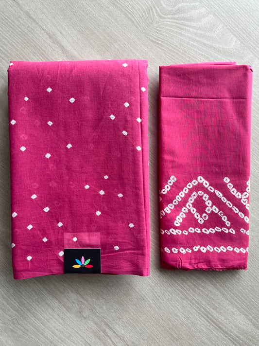 Tie and Dye Handcrafted Bandhani Cotton Saree - 34362