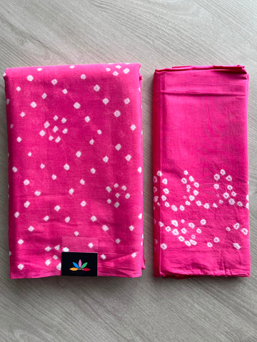 Tie and Dye Handcrafted Bandhani Cotton Saree - 34367