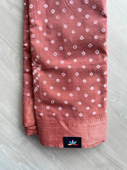 Woven Border Tie and Dye Handcrafted Bandhani Cotton Saree - 34369