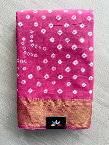Woven Border Tie and Dye Handcrafted Bandhani Cotton Saree - 34373