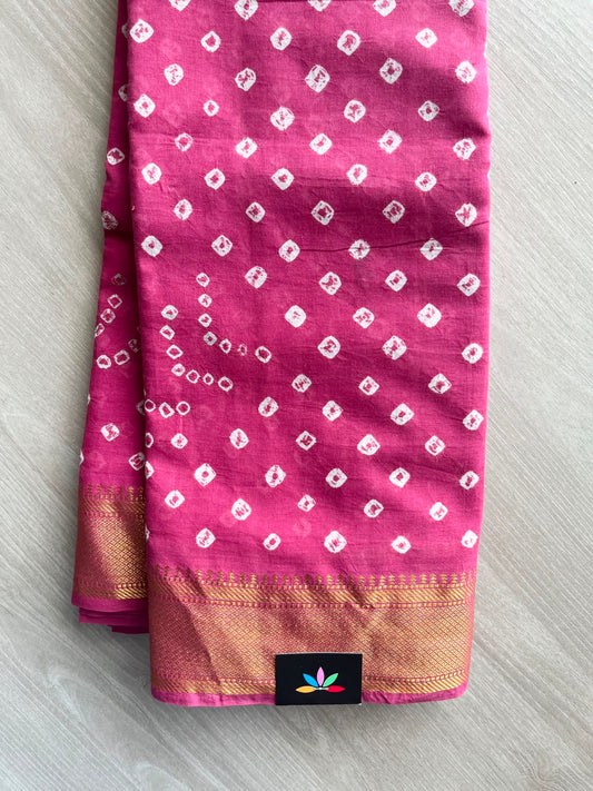 Woven Border Tie and Dye Handcrafted Bandhani Cotton Saree - 34373