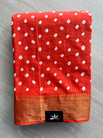 Woven Border Tie and Dye Handcrafted Bandhani Cotton Saree - 34375