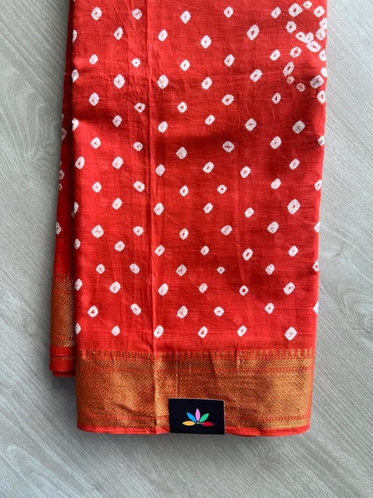 Woven Border Tie and Dye Handcrafted Bandhani Cotton Saree - 34375