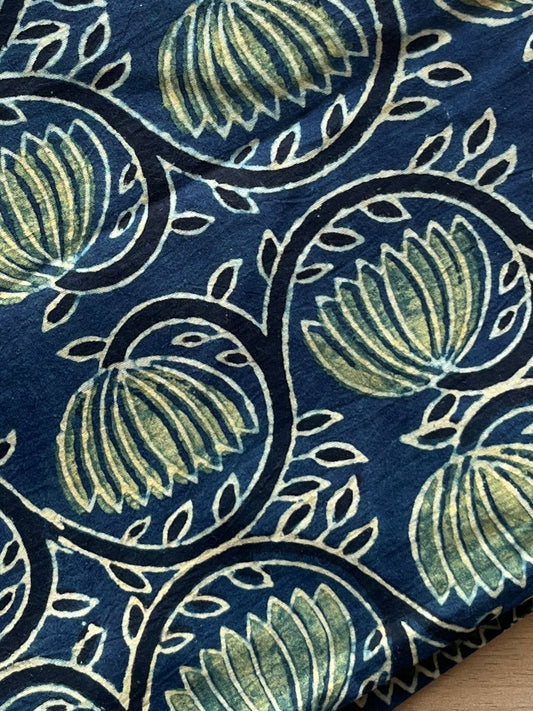 Natural Dye Ajrakh Handblock Pure Cotton Blouse Fabric (1 Meter) -120