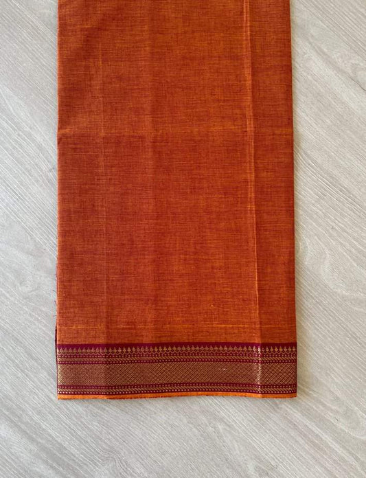 Handwoven Mangalagiri Cotton Blouse fabric (Red Orange)-3032