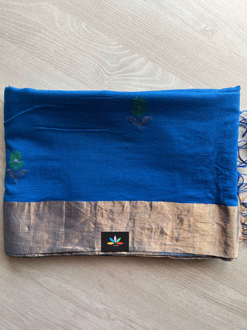 Handwoven Fine Cotton Silk Saree with Floral Butta - 27789