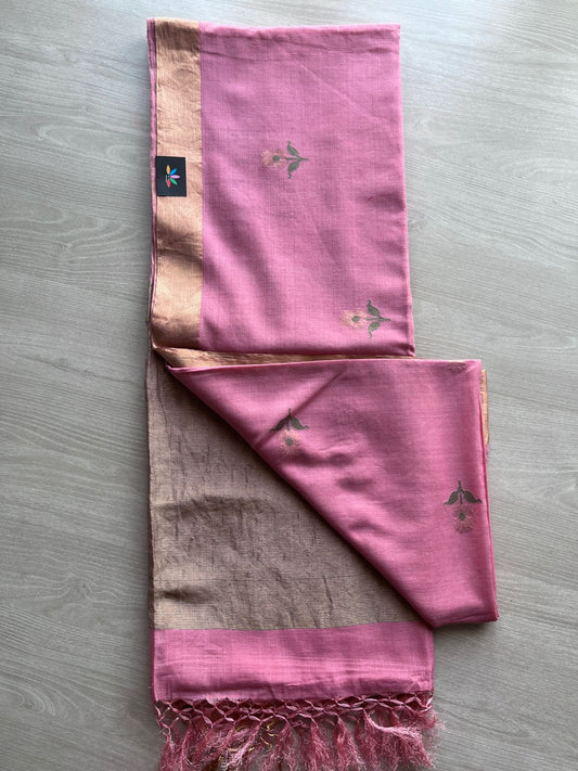 Handwoven Fine Cotton Silk Saree with Floral Butta - 27794