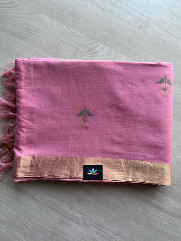 Handwoven Fine Cotton Silk Saree with Floral Butta - 27794