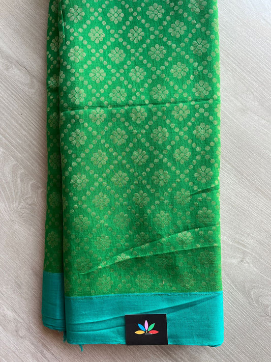 Parrot Green Partly Pallu All Over Woven Butta Handwoven Soft Cotton saree -27801